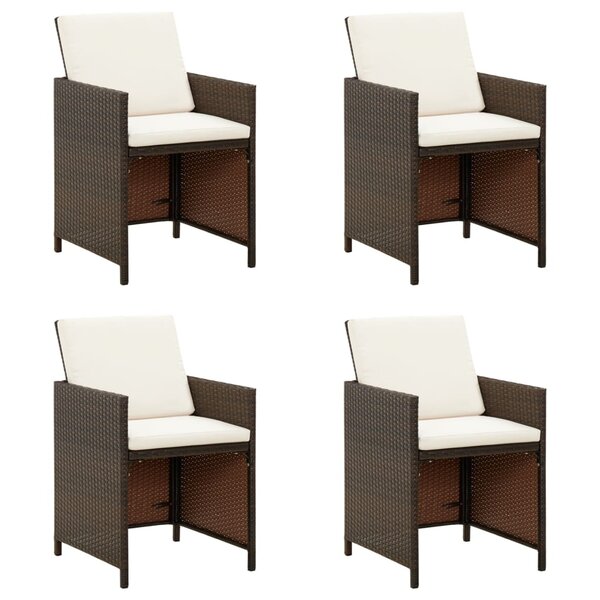 vidaXL Chaises de jardin avec coussins lot de 4 Résine tressée Marron