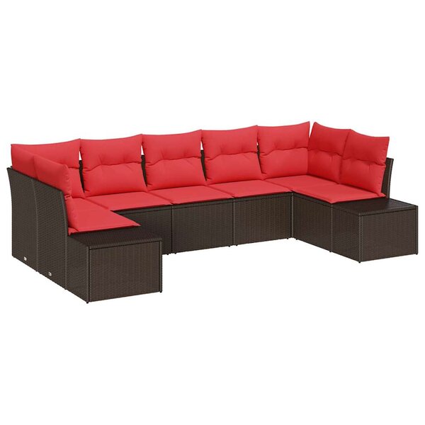 vidaXL Ensemble de canapé de jardin avec coussin 7 Pièces Marron et rouge