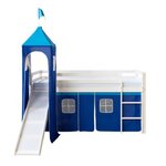 Lit avec toboggan et tour - bleu avec sommier