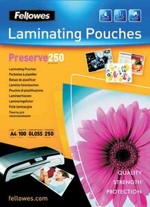 Pqt de 100 Pochette à plastifier A4 brillante 500 (2x250) microns FELLOWES