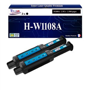T3AZUR -2x Toners compatibles avec HP W1108A (108A) pour HP Laser NS MFP 1005  1005c  1005w  1020  1020c  1020w