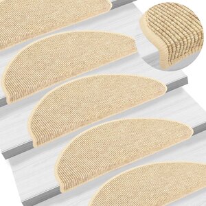 vidaXL Tapis d'escalier 15 pièces 65 x 21 x 4 cm Beige clair Demi-rond Grand