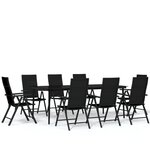 vidaXL Ensemble à manger de jardin 9 Pièces Noir