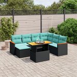 vidaXL Salon de jardin 8 Pièces avec coussins noir résine tressée