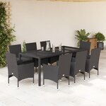 vidaXL Ensemble à manger de jardin et coussins 9 Pièces noir rotin verre