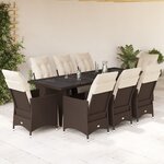 vidaXL Ensemble de bistro de jardin 9 Pièces coussins marron poly rotin