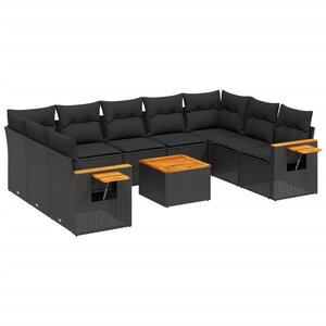 vidaXL Salon de jardin 10 Pièces avec coussins noir résine tressée