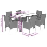 vidaXL Ensemble à manger de jardin et coussins 7 Pièces gris rotin verre