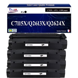 T3AZUR -4x Toners compatibles avec HP C7115X pour LaserJet 1000  1005  1200  1200N  1200SE  1220  1220SE  3300  3310 MFP  3320 MFP  3320N MFP  3330 MFP  3380