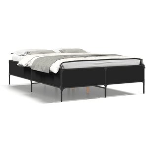 vidaXL Cadre de lit noir 140x190 cm bois d'ingénierie et métal