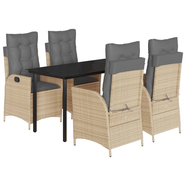 vidaXL Ensemble à manger de jardin avec coussins 5Pièces Beige poly rotin