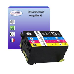 T3AZUR- 4x Cartouches Compatibles avec Epson T3591 T3592 T3593 T3594 remplace Epson WorkForce Pro WF-4720DWF WF-4725DWF WF-4730DTWF WF-4735DTWF WF-4740DTWF Noire