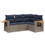 vidaXL Salon de jardin 4 Pièces avec coussins gris résine tressée
