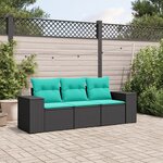 vidaXL Salon de jardin 3 Pièces avec coussins noir résine tressée