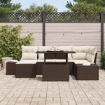 vidaXL Ensemble de canapé de jardin avec coussin 7 Pièces Marron et crème
