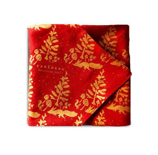 Matte 100 Cotton Collection Monochrome : Le renard et l'écurueil - rouge Coquelicot (Taille S) 35x35 cm