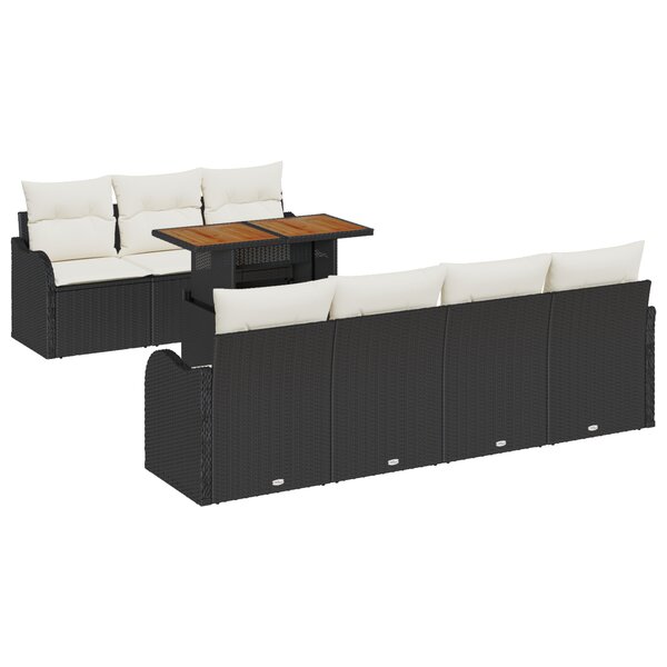 Ensemble de canapés de jardin 8 pièces avec coussins noirs en rattan poly