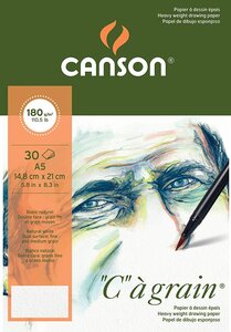 Bloc 30 Feuilles Papier Dessin 'C' à grain A5 180 g Blanc Naturel CANSON