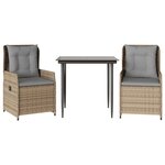 vidaXL Ensemble à manger de jardin et coussins 3 Pièces Beige poly rotin