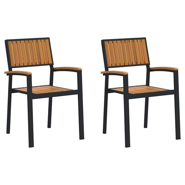 Chaises d'extérieur vidaXL 2 Pièces En bois massif d'acacia et métal empilables noires