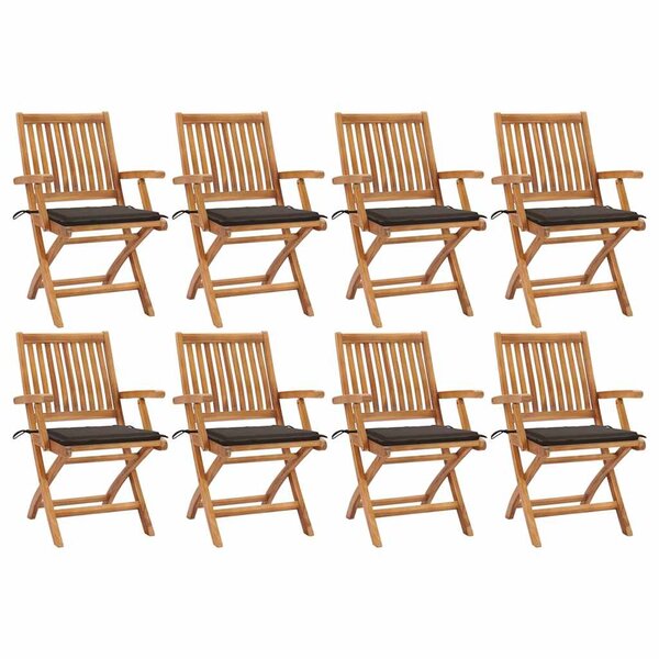 vidaXL Chaises pliables de jardin avec coussins lot de 8 Teck solide