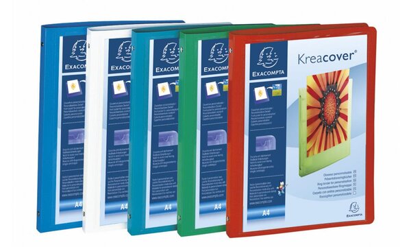 Lot de 5 Classeur personnalisable KREACOVER polypro 4 anneaux 15mm A4 assortis EXACOMPTA