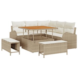Ensemble de canapés de jardin 8 pièces vidaXL avec coussins parfumés Rattan poli Beige Acacia
