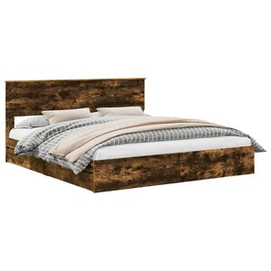 vidaXL Lit de Rangement Chêne fumé 180 x 200 cm Bois d'ingénierie