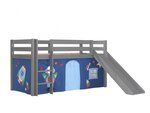 Lit Enfant Surélevé Avec Toboggan Pino 90x200cm Gris + Rideau de lit Space