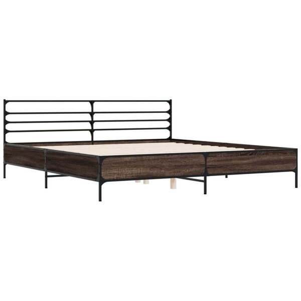 vidaXL Cadre de lit chêne marron 200x200 cm bois d'ingénierie et métal
