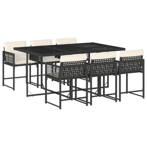 vidaXL Ensemble à manger de jardin coussins 7Pièces Noir Résine tressée