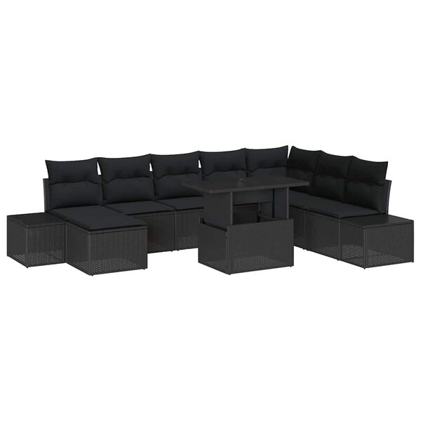 vidaXL Ensemble de canapé de jardin avec coussin 9 Pièces Noir polyrotin