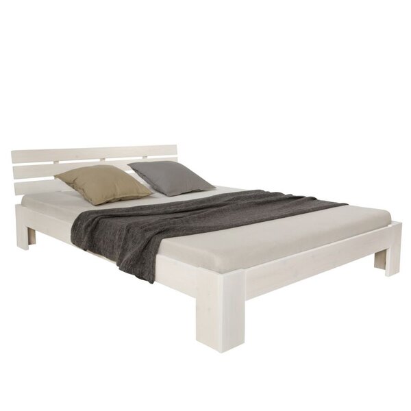 Lit double 140x200 matelas et sommier à lattes blanc
