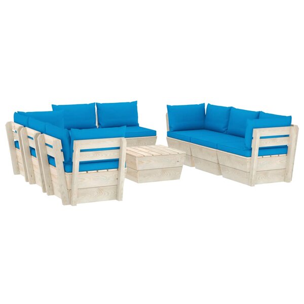 vidaXL Salon de jardin palette 9 Pièces avec coussins bois d'épicéa