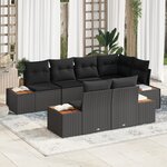 vidaXL Ensemble de canapé de jardin 7 pièces avec coussins noir en rotin