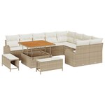 vidaXL Ensemble de Canapés de Jardin de 12 Pièces avec Coussins Beige Poly Rattan Acacia