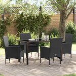 vidaXL Ensemble de salle à manger pour jardin 5 Pièces Noir Poly rotin