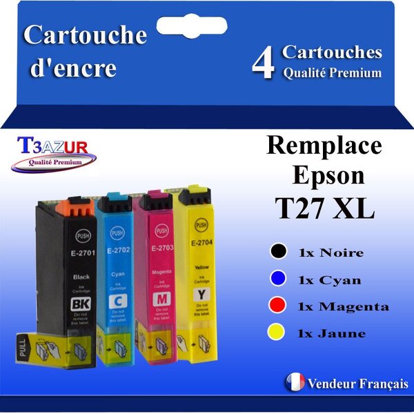 T3AZUR - 4x Cartouches Compatibles avec Epson WorkForce WF-7110DTW WF-7210DTW  remplace Epson T27XL