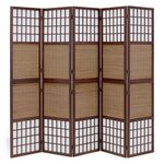 Paravent bois 5 pièces marron bambou pliable