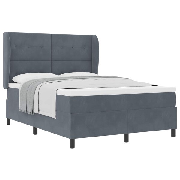 vidaXL Lit à ressorts avec matelas Gris foncé 190 x 140 cm Velours