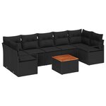 vidaXL Ensemble de canapé de jardin avec coussin 8 Pièces Noir Poly rotin