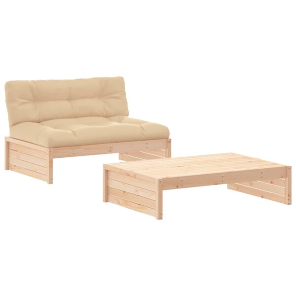 vidaXL Salon de jardin 2 Pièces avec coussins bois massif