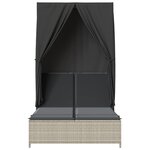 vidaXL Chaise longue double avec toit et rideaux gris clair poly rotin