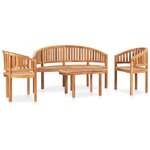 Salon de jardin meuble d'extérieur ensemble de mobilier 4 pièces en forme de banane bois de teck solide 02_0016250