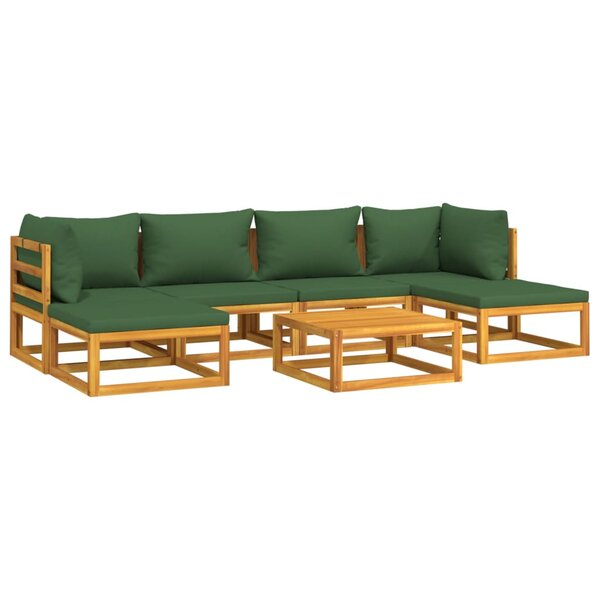 Salon de jardin meuble d'extérieur ensemble de mobilier 7 pièces avec coussins vert bois massif 02_0017343