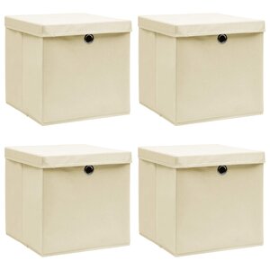 vidaXL Boîtes de rangement à couvercles 4 Pièces Crème 32x32x32 cm Tissu