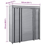 vidaXL Armoire avec compartiments et tiges Gris 150x45x176 cm Tissu