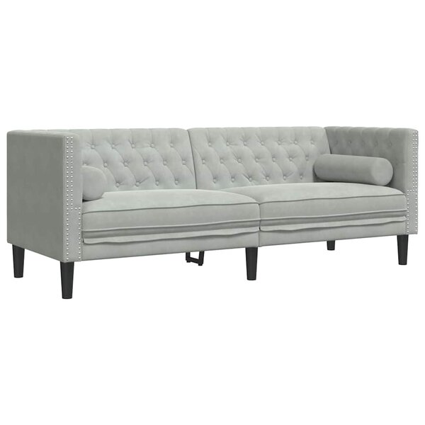 vidaXL Canapé Chesterfield Gris clair 194 x 74.5 x 70.5 cm Velours