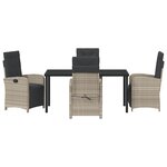 vidaXL Ensemble salle à manger jardin 5 pièces avec coussins poly rotin gris clair