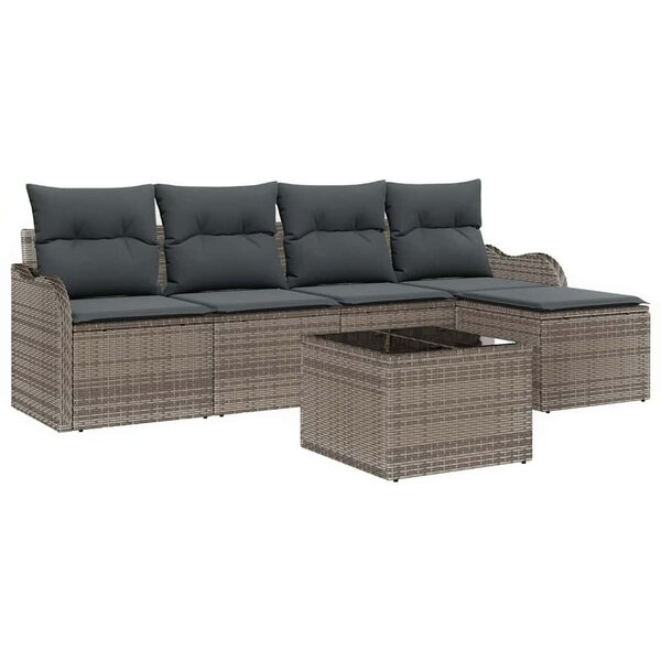 vidaXL Ensemble de canapé de jardin avec coussin 6 Pièces Gris Poly rotin